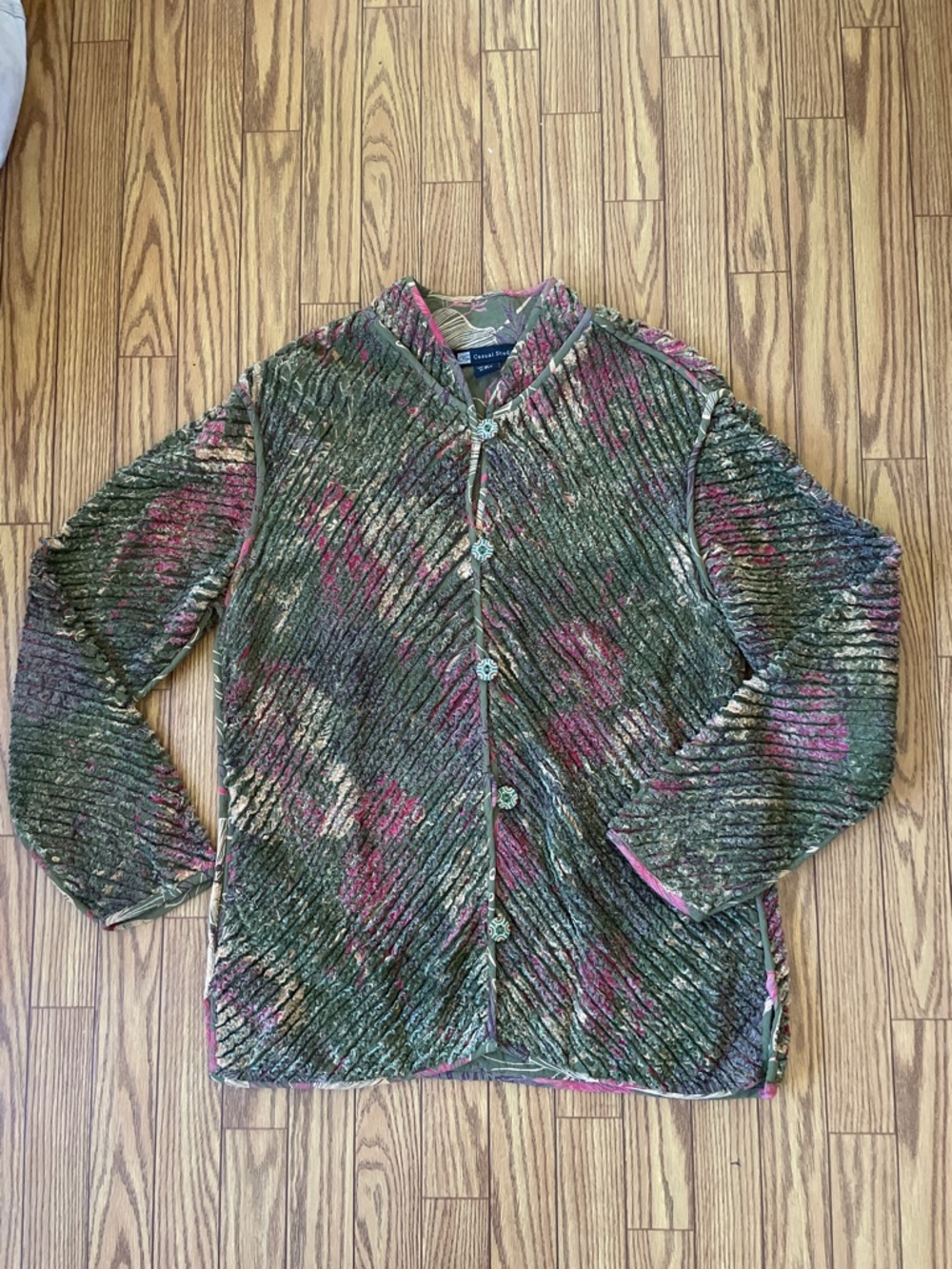 Casual Studio rayon tapestry chenille statement jacket quilted button up size M